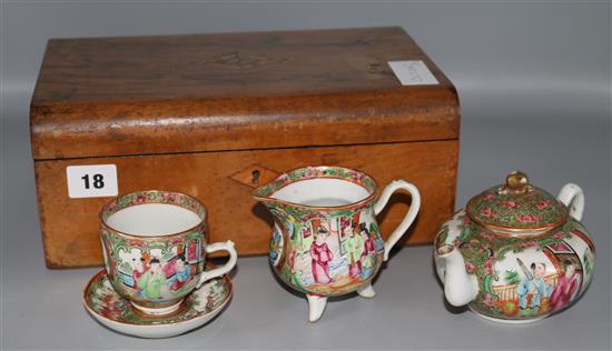 3 pieces of Cantonese ceramics & a walnut box